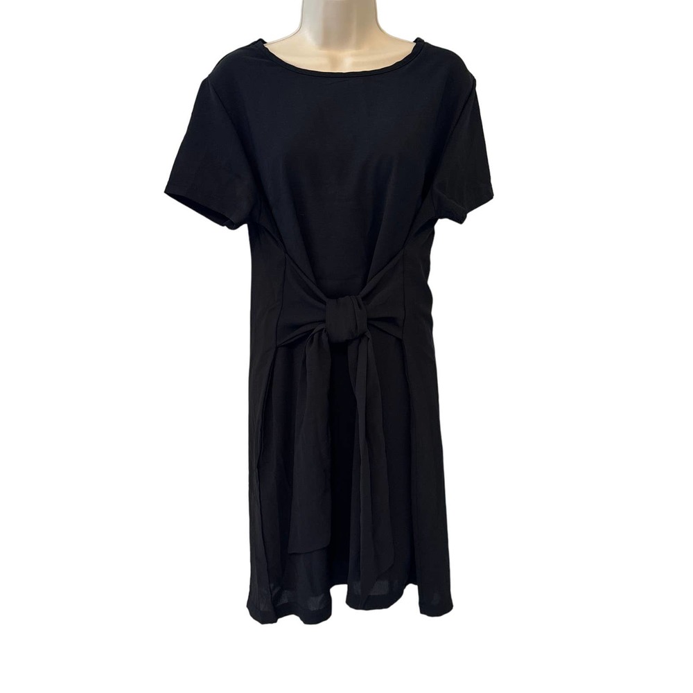 PRETTYGARDEN Womens Black‎ Short Sleeve Front Tie Knot T-Shirt Dress Size M NEW